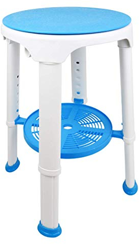 Sani-Alt Duschhocker Badhocker Duschstuhl Hocker mit Drehsitz und praktische Ablage, weiß/blau