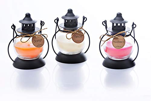 3er-Set Duftkerzen in Mini-Laterne | 3 Aromen: Orange, Vanille und Waldbeere | Mini-Laternen im antiken Stil | aus Metall und Glas