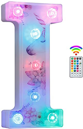 Unicorn Light Up Letters, LED Letter Lights 18 Color Changing Diamond Alphabet Sign Unicorn Gifts for Girls Women Party Birthday Decorations Remote Night Light Christmas Valentine Wall Table Decor - I