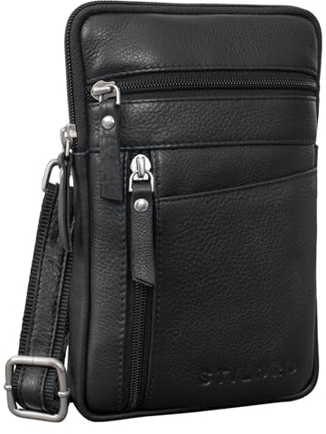 STILORD 'Brooks' Leder Brustbeutel Gürteltasche Handytasche zum Umhängen Kleine Brusttasche für Handy Pass Reisebörse Crossbody Bag Vintage für Damen und Herren, Farbe:schwarz