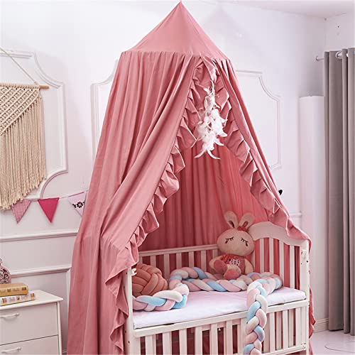 RAILONCH Groß Moskitonetz für Kinderzimmer Kinderbett, Makramee Baldachin Betthimmel Baby Mädchen Prinzessin Himmelbett Bettvorhang für Kuschelecke & Spielecke (Rot Rosa)