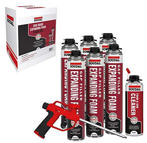 Soudal Trade Gap Filler Expanding Foam Multi Pack | Contains 6 Units of Trade Gap Filler Expanding Foam Gun Grade 750ml and The Tools