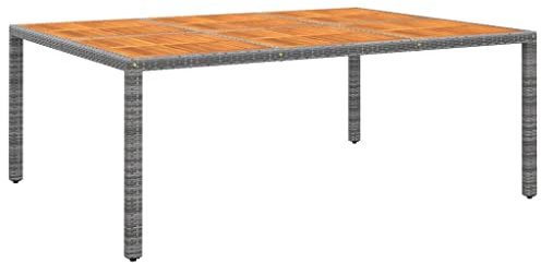 vidaXL Akazie Massivholz Gartentisch Garten Esstisch Terrassentisch Gartenmöbel Tisch Outdoor Balkontisch Außentisch 200x150x75cm Poly Rattan Grau