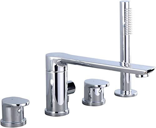 YRUIIA Wannenrandarmatur 4-Loch Badewannen-Armatur 360° drehbar Chrom-b