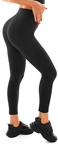 Walifrey Leggings Damen, High Waist Leggings für Damen Opak Leggings 1 Packung Schwarz LXL