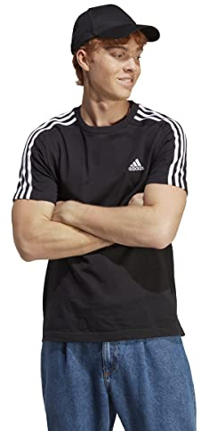 adidas Herren Essentials Single Jersey 3-Stripes Tee, Black / White, S