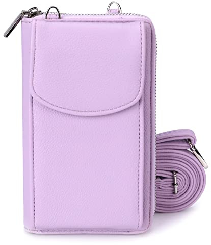 irisaa Kleine Handy Umhängetasche, Geldbörse Damen Brieftasche RFID Schutz Crossbody Handytasche Reisepass mit Kartenfächern und Verstellbarem Schultergurt, Damen Tasche:weich-Lila