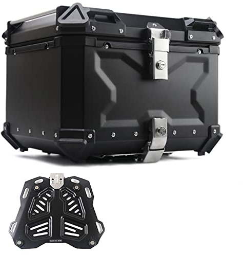 Wnanch Top Case pour Scooter Roller Moto Quad Aluminium Moto Valise 28L 36L 45L 55L 65L 80L 100L Coffre Topcase pour Vélo pour Tous Les Porte-Bagages(C-55L)