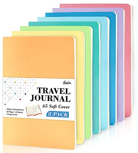 feela Notizbuch A5 Softcover, 8 Stück Notizbuch liniert, Notizheft mit 92 Seiten, 14x21cm, Notizblock Set gut für Büro und Schule zum Zeichen, Schreiben, für Student und College, Din A5, Pastell