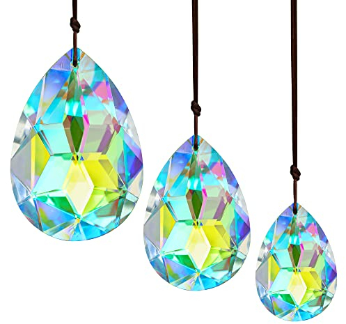 3 piezas de prismas de cristal de 50/63/76 mm, candelabros de araña coloridos adornos de Bauhinia, colgantes de arco iris, prismas colgantes para ventana, boda, fiesta, decoración de árbol