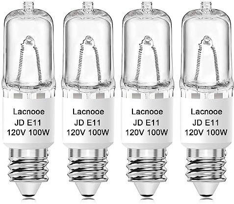 JDE11 120V 100W Halogen Light Bulbs (Replacement E11 LED Bulb), T4 Mini Candelabra Base, 2700K Warm White Dimmable JD E11 Bulb for Chandeliers, Ceiling Fan, Table Lamps, Cabinet Lighting, 4 Pack