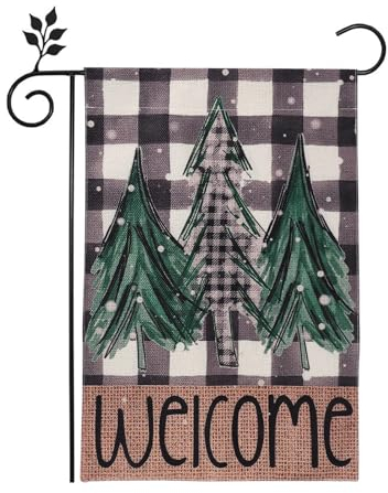 Bandiera da Giardino Natale, 45x30cm Bandiera Benvenuto Bandiera Decorazioni Natalizie Bandiera Doppia Faccia Bandiera Albero Natale per Esterno Cortile Festival (Solo bandiera)