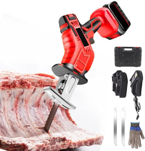 Scie à guichet sans fil 3000mAh pour la viande, les os, machine à scier les os 21V avec boîtier ABS, 2 scies, 1 gants anti-coupure,2Battery