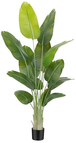 Keeplush Plante Artificielle Oiseau de Paradis 180 cm Haute, Grande Plante Artificielle Interieur, Bananier Artificiel avec 13 Feuilles, Arbre Artificiel Intérieur ou Extérieur Salon Bureau Jardin Dec