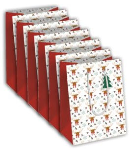 Clairefontaine X-29505-3Cpack - Packung 6 Geschenktasche - Tüte Excellia, Format M (21,5x10,2x25,3 cm), 210g, geeignet für Geschenke, Weihnachten Flocken Rot, 1 Pack