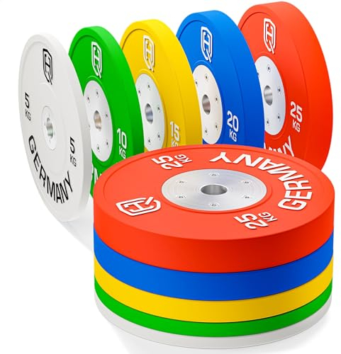 HQ Germany® Hantelscheiben 50mm [Set/Paar 5-25kg] - Wettkampf Vollgummi Bumper Plates 150kg - Hantelscheiben Set 50mm, Gewichtsscheiben, Gewichte, Weight Plates nach IWF Standard