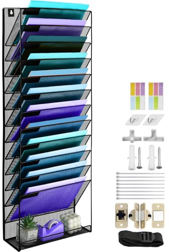 TSDRBWO 13 Tier A4 Mesh in Tray Hanging Wall File Holder Magazine Document Holder Mail Organiser Magazine Storage Rack,Durable Metal Mesh Filing Storage Letter Trays Desktop File Organizer
