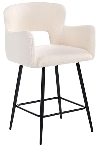 Beliani Set of 2 Modern Bar Chairs Boucle Seat with Armrests Tufted Back Off-White Sanilac