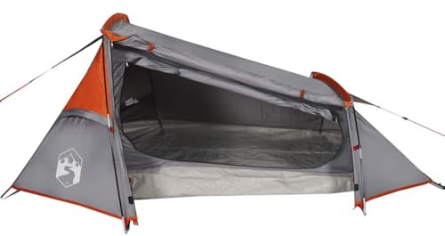 vidaXL Tunnelzelt 2 Personen, Campingzelt mit Netzwände, Wasserdicht Gartenzelt mit abnehmbarem Überzelt, Zelt, Grau Orange 185T Polyester