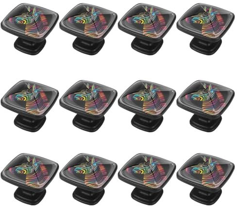 Square Kitchen Cabinet Knobs Handles,Knobs for Dresser Drawers,12Pcs,Abstract Northern European Zebra,Cabinet Door Knobs