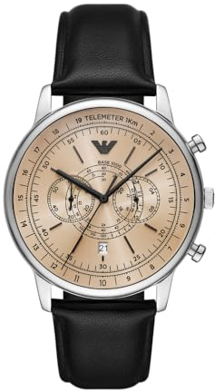 Emporio Armani Watch for Men, 2 sub dial Chronograph Movement and 43mm Case Size with Stainless Steel, Leather or Silicone Strap Silberfarbener Satz, 42MM