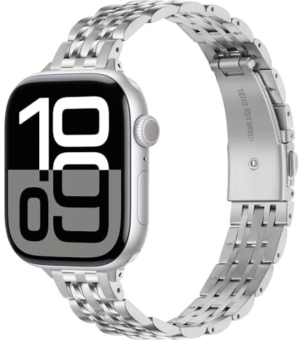 Anlinser Bracelet en Métal Compatible avec Apple Watch pour Femmes 38-49mm, Compatible avec iWatch Série 10 9 8 7 6-1 SE (42/41/40/38mm, Argent)