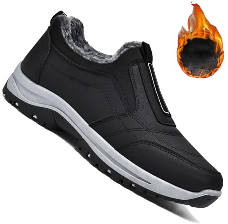Aocase Zapatillas Hombre Invierno CáLidas Impermeable Cuero PU Deportivas Casual Sin Cordones Zapatos para Correr Zapatos OrtopéDicos Ligeros Antideslizantes Zapatillas Hombre Trabajo,Negro,43/265mm