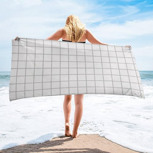 Mikrofaser Strandtuch 220 x 100 cm Handtücher Schnelltrocknend-Ultra Leicht Sandfreies Damen Tragbares XL Weiß Raster Badehandtuch - Perfekt für Fitness Reisen Sport Wandern Outdoor Sauna Yoga T-125