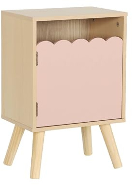 Alice's Garden sweeek - Table de Chevet Enfant décor Bois Rose 1 Porte. Pieds Bois de pin - 34 x 23.5 x 52 cm - Azur
