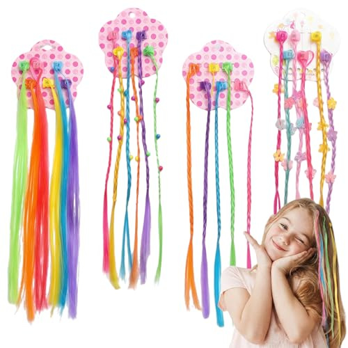 JYXNU 24 Pezzi Extension Capelli Colorati con clip,Extension Clip-in Capelli Lisci Colorati Estensioni per Bambini con Fermagli, Trecce Accessori Sintetico, per Ragazze Partito Festival