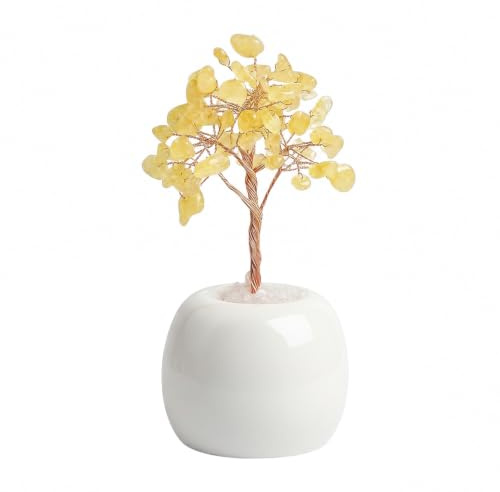 WADUBI Albero della Vita in Quarzo Giallo, Albero di Cristalli Fatto a Mano con Base in Ceramica Bianca, Decorazione per Casa e Ufficio