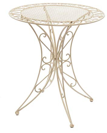 aubaho Tisch Gartentisch Bistrotisch 79cm Eisen Garten Antik-Stil Creme weiß