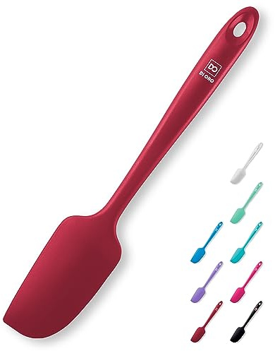 DI ORO® - Small Silicone Spatula Set - 315ºC Heat-Resistant Dough Scraper - Ergonomic Seamless One-Piece Design - Non-Stick Silicone with Stainless Steel S-Core Technology (Red Small)