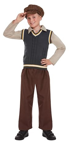 HENBRANDT Children’s Evacuee Boy with Flat Cap Fancy Dress Costume 1940s World War Two School History Day Fancy Dress for Boys Evacuee Outfit for Kids