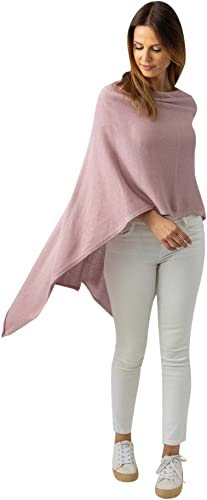 Cashmere Dreams Poncho-Schal aus Baumwolle - Hochwertiges Cape für Damen - Umhängetuch und Tunika - Strick-Pullover - Sweatshirt - Stola für Sommer und Winter Zwillingsherz,Einheitsgröße,Altrosa