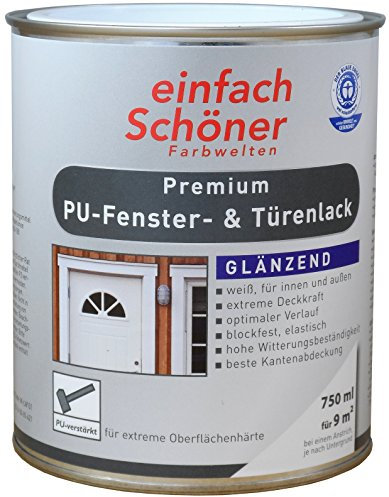 Premium PU Türen und Fensterlack weiss inkl. Pinsel von E-Com24 zum Auftragen (PU 750 ml glänzend)