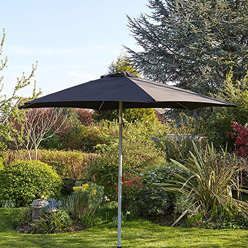 Home Source Garden Parasol 2.7m – Black Aluminium, Crank & Tilt, Wind Vent | 270cm Canopy, 38mm Pole | Patio Sun Shade, Base Not Included