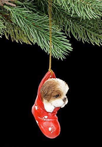 Figuren Shop GmbH Christbaumschmuck Hund - Shih Tzu im Strumpf | Dekoartikel zum Hängen, handbemalt