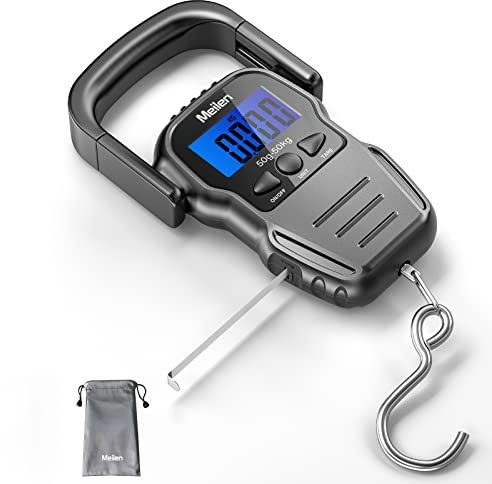 Luggage Scale, 110lb/50kg Luggage Weight Scale with Backlit LCD Display, Digital Fish Scale with Measuring Tape Portable Hanging Scale Suitcase Scale with Handle & Large Hook & 2 AAA Batties