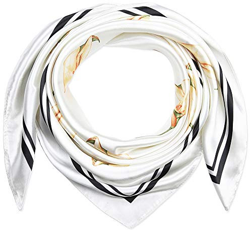 corciova Großer quadratischer Haarschal für Damen, seidig, gelockt, zum Schlafen in der Nacht, modisches Bandana, Kopftuch, 35 x 35 cm, 596 Weiße Calla-Lilie, 1 Stück