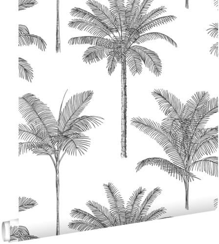 Esta Home Tapete Palmen Schwarz-Weiß 53 cm x 10.05 m