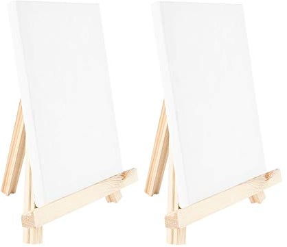 Ideen mit Herz Lot de 2 chevalets, mini, avec toiles assorties sur châssis, blancs, en bois, décoration de table, toile : 18 x 12 cm, chevalet : 20 x 16 cm