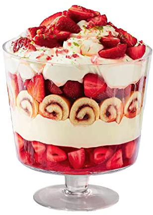3L Footed Glass Trifle Bowl | Gateaux Dessert Dish | Stem Glass Baking Serving Bowl | Contemporary Modern Design | Fruit Bowl | M&W