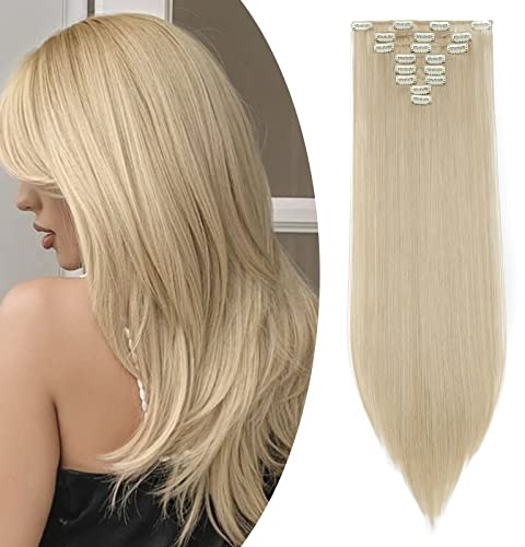 S-noilite Clip In Extensions Haarverlängerung Glatt 8 Teiliges SET 18 Clips 8Pcs Voller Kopf Wie Echthaar 66cm Aschblond Mix Bleichblond