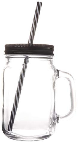 Yardwe Tasse à Paille Avec Couvercle Verre Pour Jus Été Portable Avec Paille Et Couvercle Noir