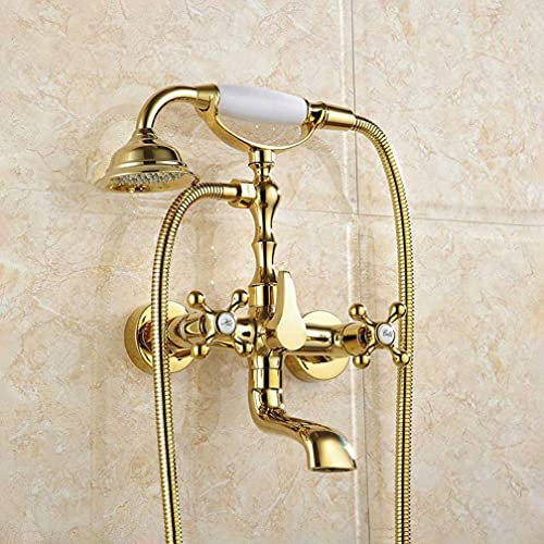 Badezimmerarmaturen, Messing vergoldete Finish Duscharmaturen Set Wandmontierte Badezimmer Duscharmaturen mit Handbrause, Luxus Duscharmaturen,B