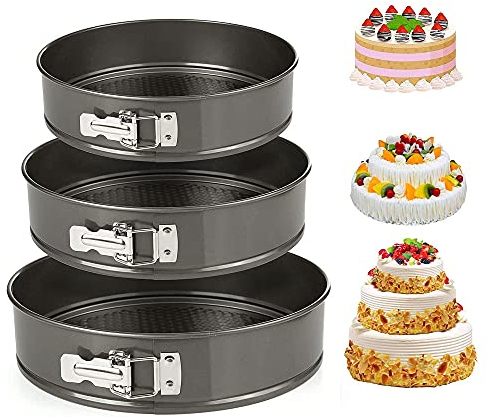 Zefeng 3 Piezas Juego de Latas de Pastel, Juego de Moldes para Hornear Desmontables, Redondo Spring Forma, 24/26 / 28 cm, para Pastel Antiadherente Extraíble para Fiestas y Bodas