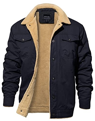 EKLENTSON Mens Winter Jacket Warm Outwear Windproof Hiking Sherpa Lined Winter Jacket Men, Navy, Large