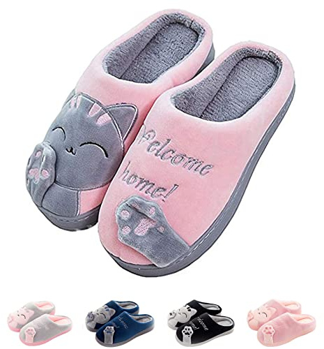 SHAINE Hausschuhe Damen Winter Herren Baumwolle Katze Pantoffeln Warme Plüsch Hausschuhe Unisex Weiche Bequeme rutschfeste Cozy Slippers