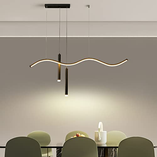 DDYY LED Pendelleuchte Esstisch Küche Lampen Schwarz/Gold/Weiß, Büro dimmbare Hängelampe Deckenleuchte mit Fernbedienung längliche Hängeleuchte für Esszimmer Höhenverstellbare (120cm, Schwarz)